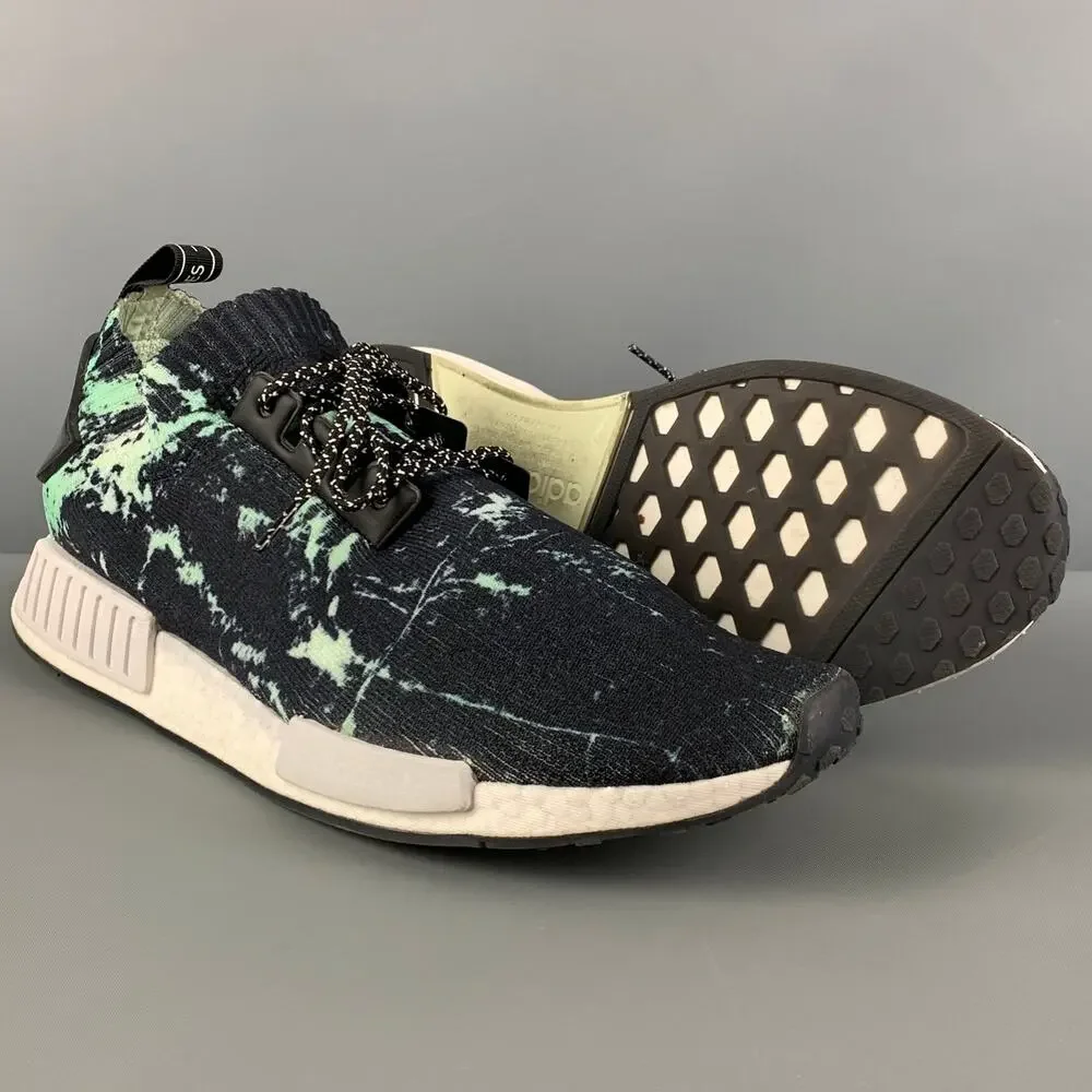 ADIDAS NMD R1 PK Size 12.5 Black Green Splattered Nylon Lace Up Sneakers
